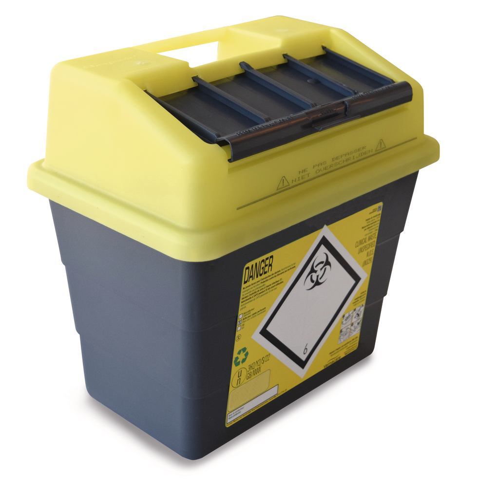 Sharpsafe®-waste disposal bins, PP, 9 l, L 292 x W 195 x H 291 mm, 5 unit(s) - Luminix Health