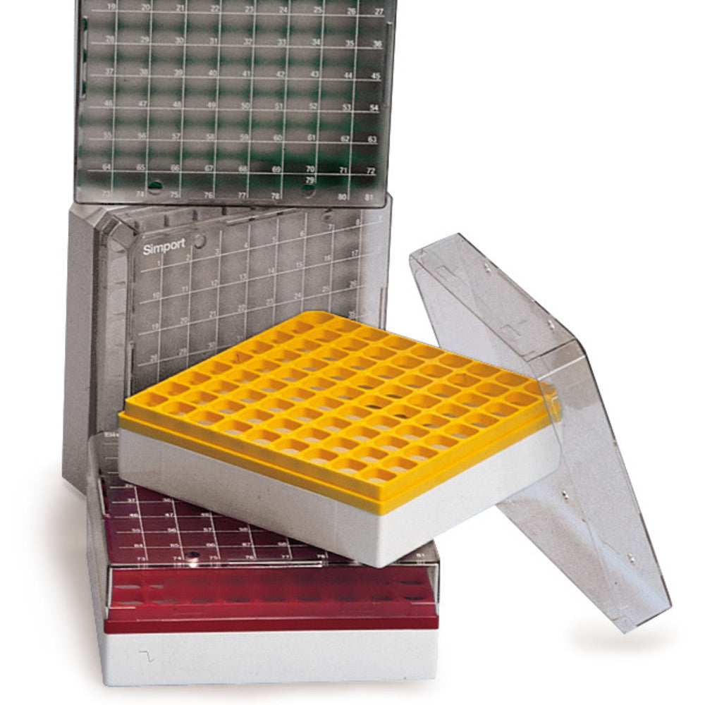 Rotilabo®-cryobox, PC, yellow, f. 3-5 ml, L 133 x W 133 x H 95 mm, 81 holes - Luminix Health