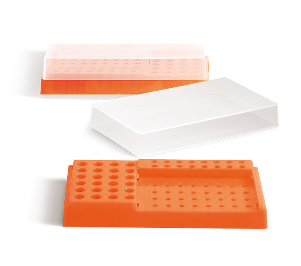 PCR-workstation, PP, neon orange, w. lid, 32x0.2 ml, 24x1.5/2 ml, 16x0.5 ml - Luminix Health