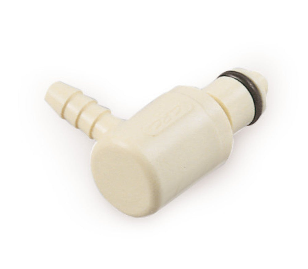 Quick disconnect coupling, male, angled, Ø 6.4mm, without shut-off, 1 unit(s) - Luminix Health