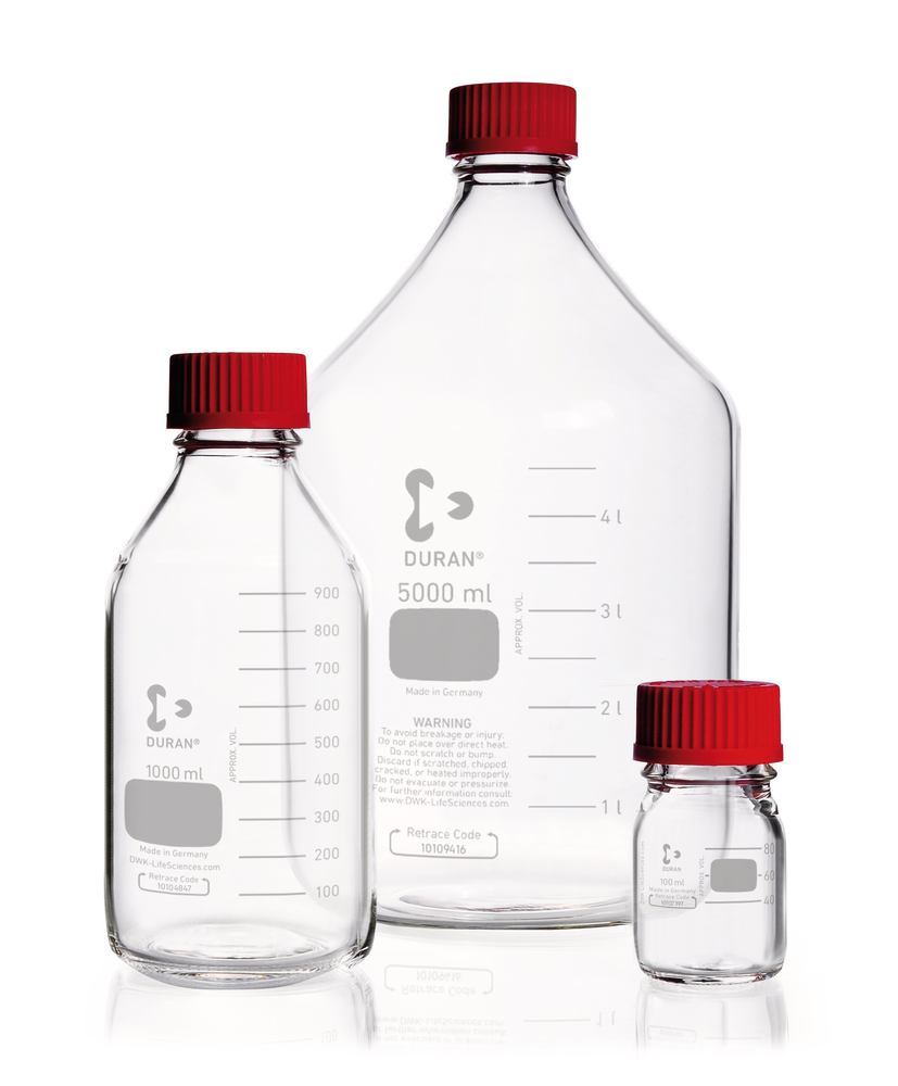 DURAN® GL45 laboratory glass bottles, 2000 ml, with high-temp. stoppers - Luminix Health