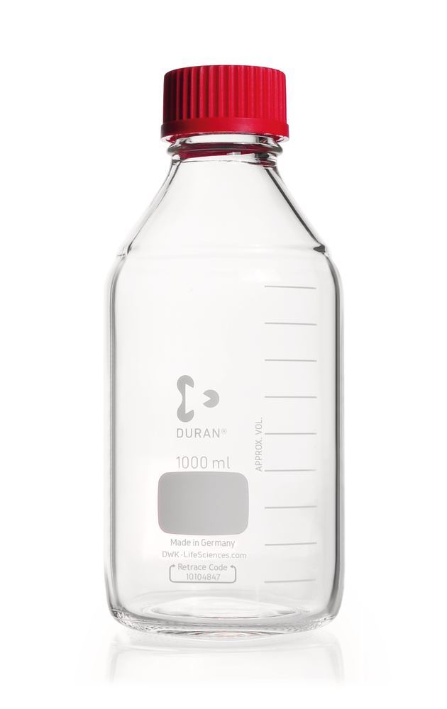 DURAN® GL45 laboratory glass bottles, 1000 ml, with high-temp. stoppers - Luminix Health