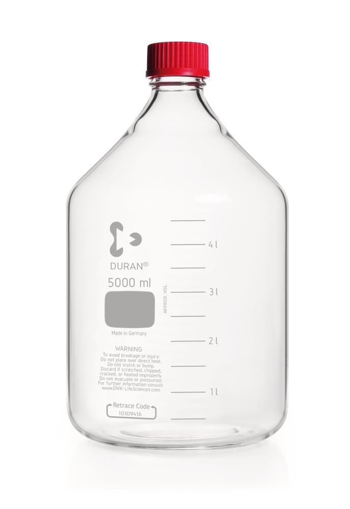 DURAN® GL45 laboratory glass bottles, 5000 ml, with high-temp. stoppers - Luminix Health