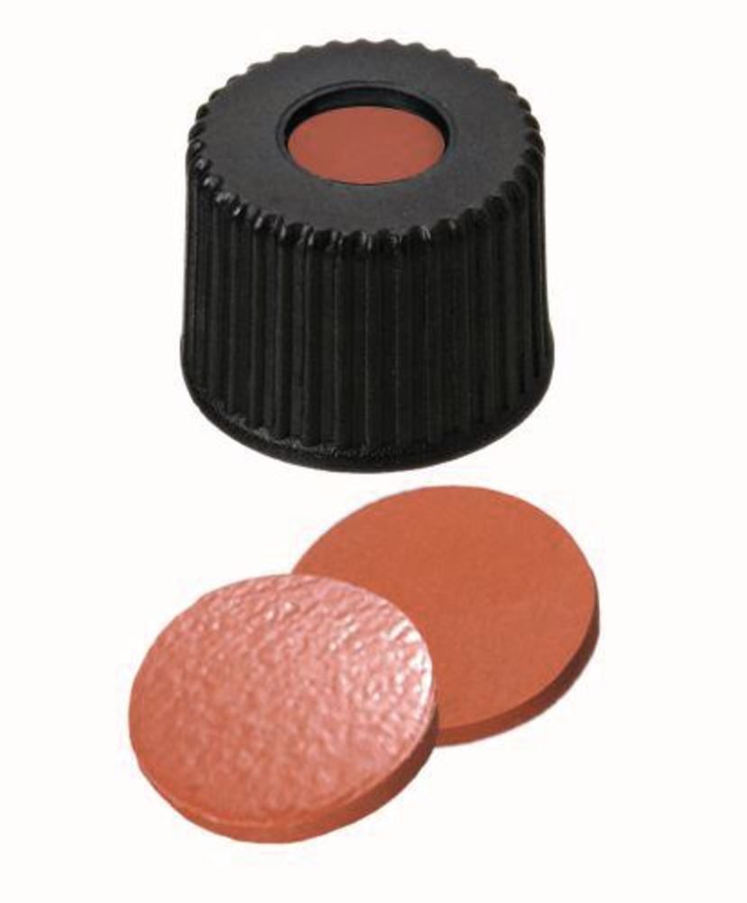 Screw caps with bore hole, PP, ND8, Septum Natural rubber/TEF, 1.3 mm 60° - Luminix Health