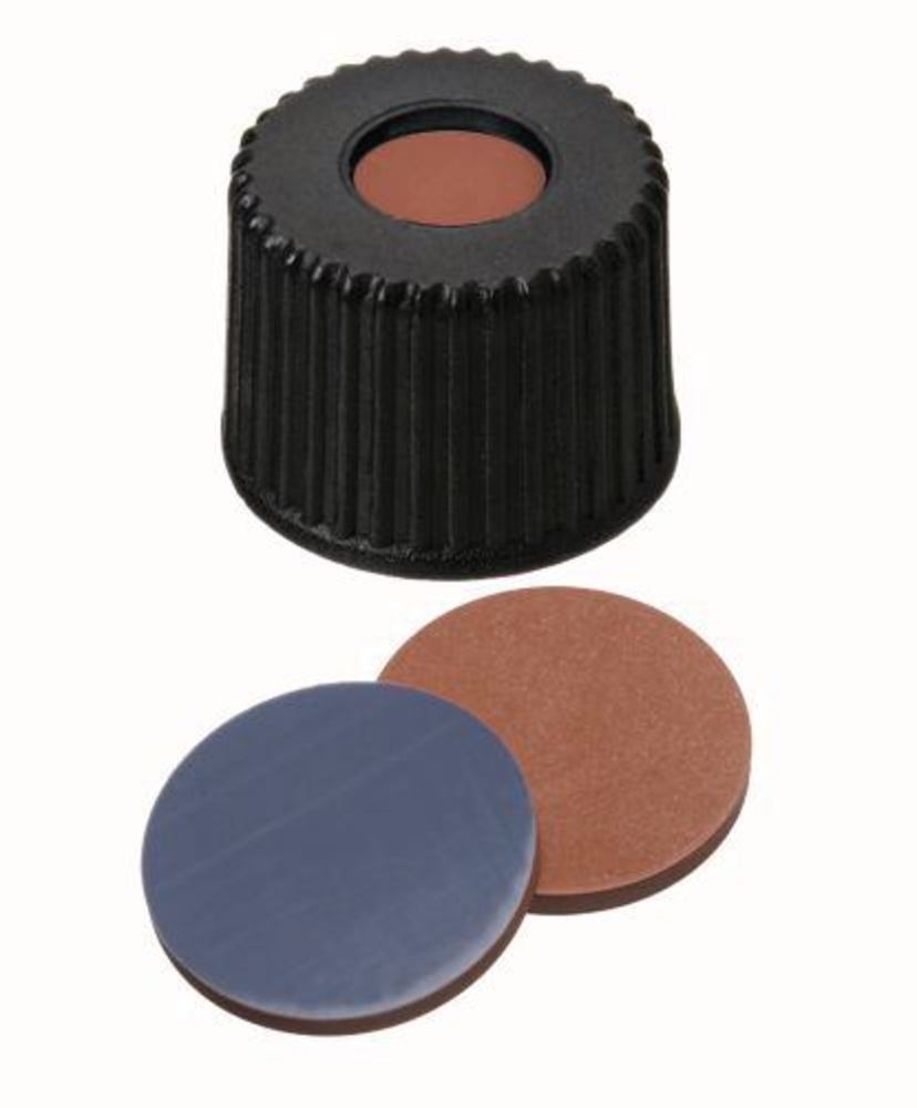 Screw caps with bore hole, PP, ND8, Septum Butyl/PTFE, 1.3 mm 55°, 100 unit(s) - Luminix Health