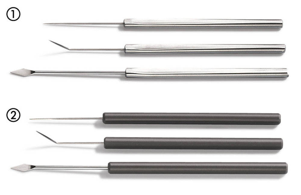 Dissecting needles, made of Remanit 4301, curved, with wooden handle, 10 unit(s) - Luminix Health