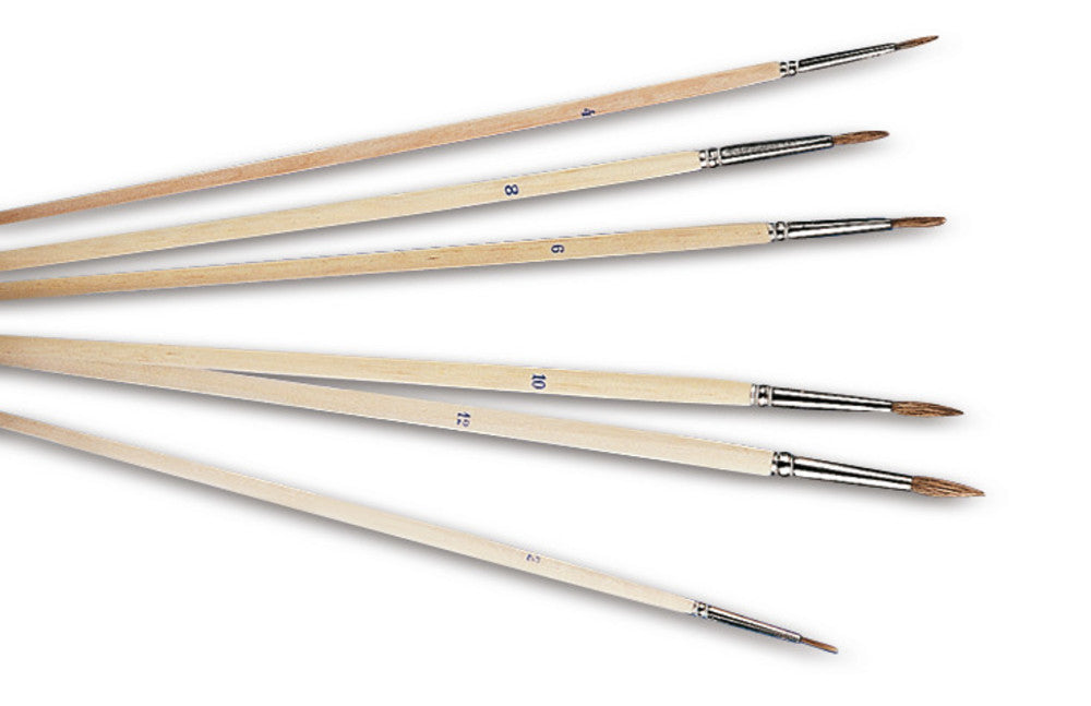 Set of brushes, bovine hair with nickel, ferrule, 6 brushes, sizes 2 to 12 - Luminix Health