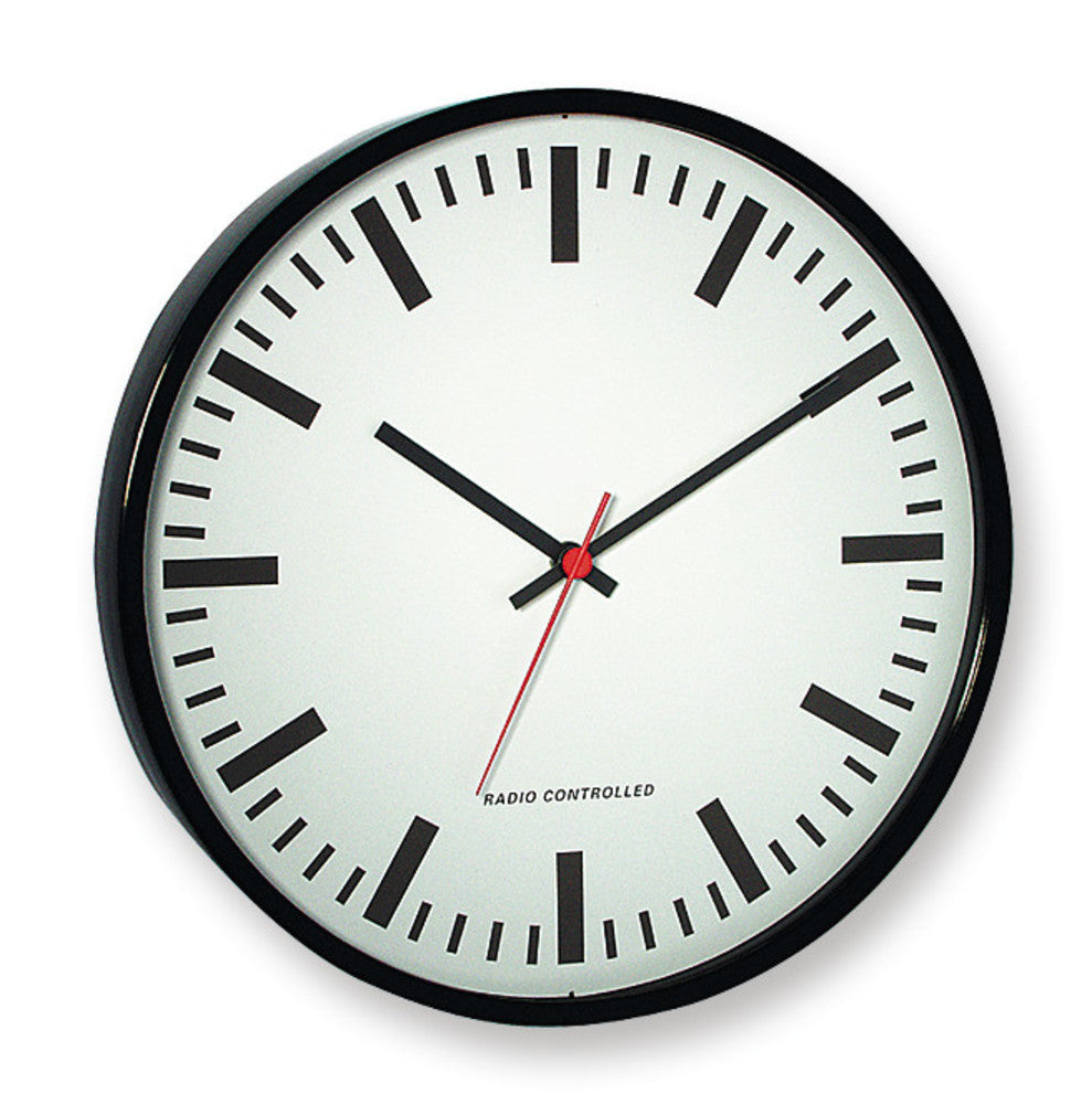 Radio-controlled wall clock, black, case-Ø 300 mm, depth 45 mm, 1 unit(s) - Luminix Health