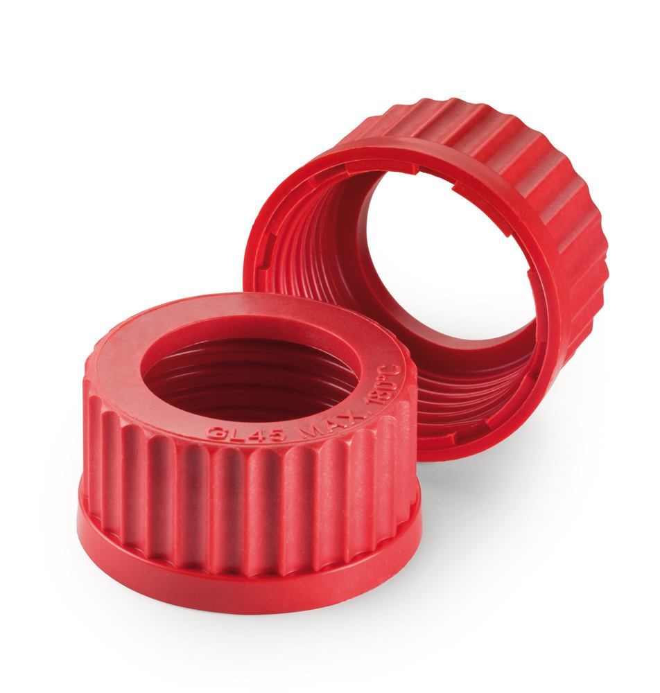 Screw caps with borehole, PBT, red, GL 45, Ø borhole 34 mm, -45 to +180 °C - Luminix Health
