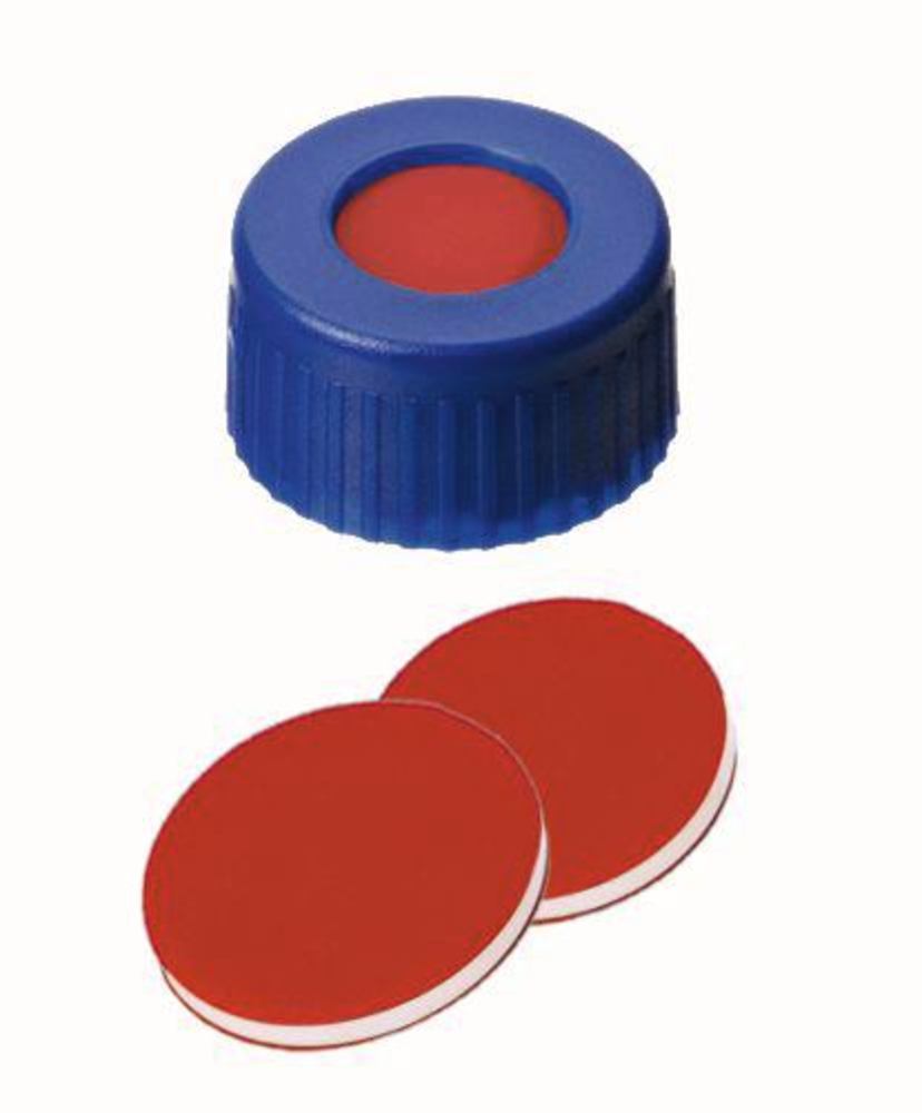 Screw caps with bore hole, PP, ND9, Septum PTFE/Silicone/PTFE, 1.0 mm 45° - Luminix Health