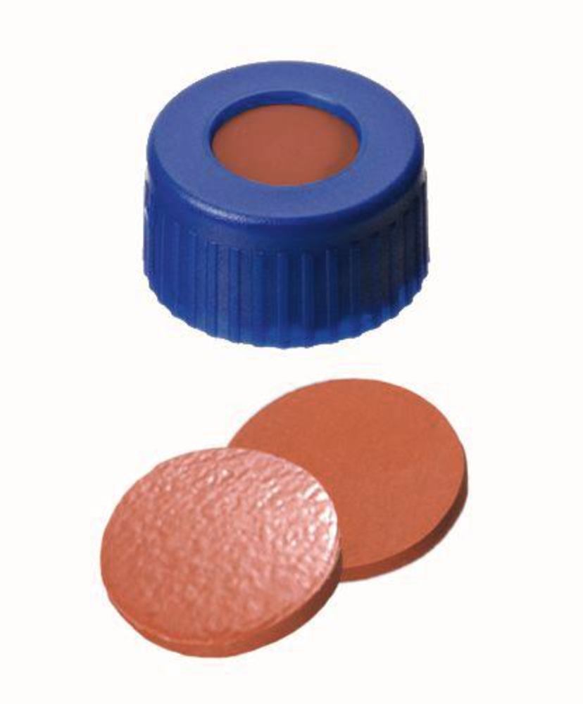 Screw caps with bore hole, PP, ND9, Septum Natural rubber/TEF, 1.0 mm 60° - Luminix Health