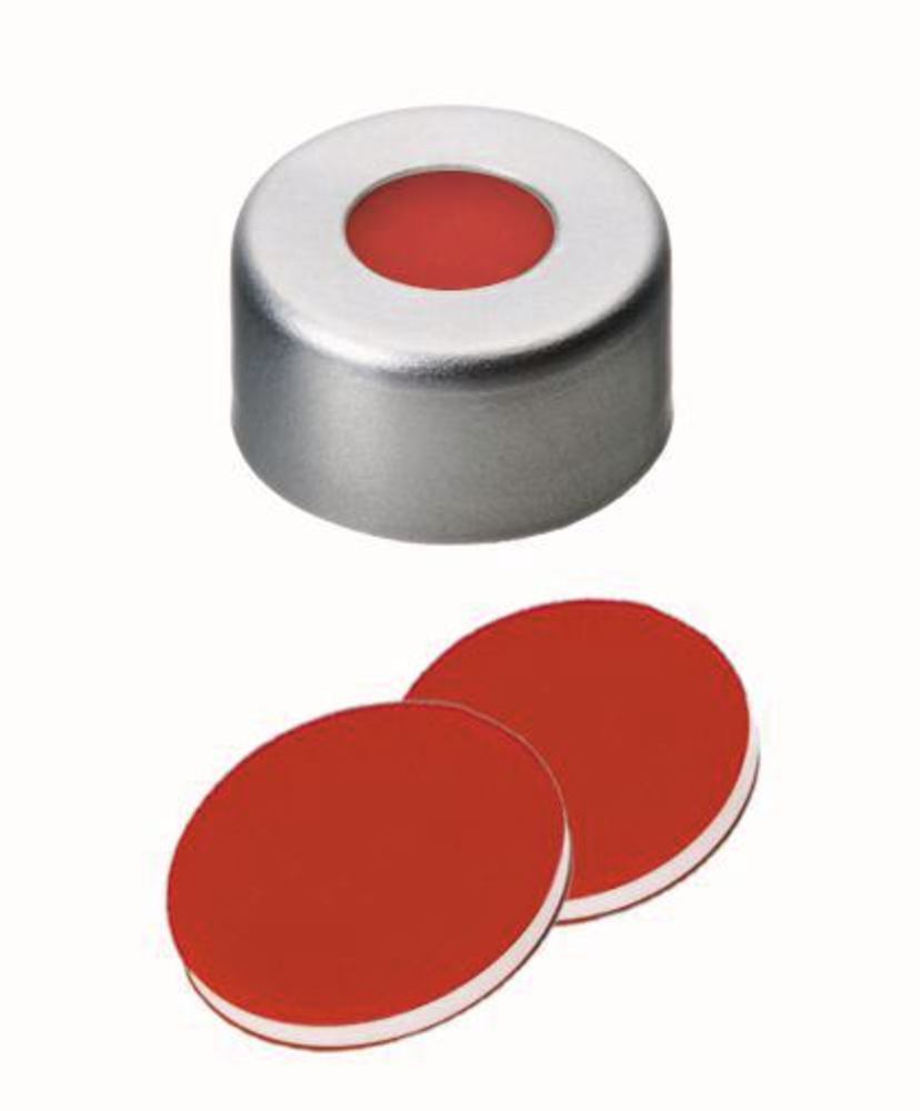 Flange caps with bore hole, Al, ND11, Septum PTFE/Silicone/PTFE, 1.0 mm 45° - Luminix Health