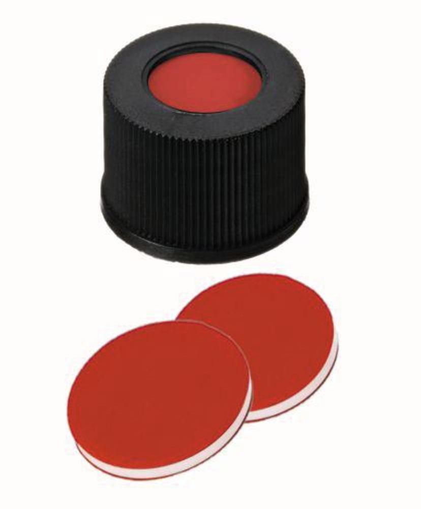 Screw caps with bore hole, PP, ND13, Septa PTFE/Silicone/PTFE, 1,0 mm 45° - Luminix Health