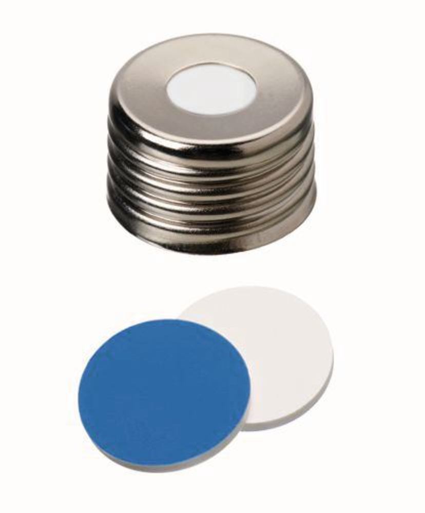 Magn. screw caps w.bore hole, steel,ND18, Septum Silic./PTFE UltraCl. - Luminix Health