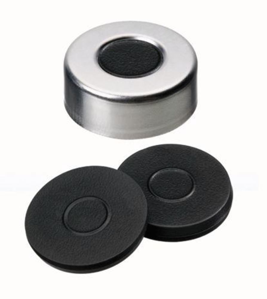 Crimp caps with bore hole, Al, ND20, Septum Butyl, 3,0 mm 50°, 100 unit(s) - Luminix Health