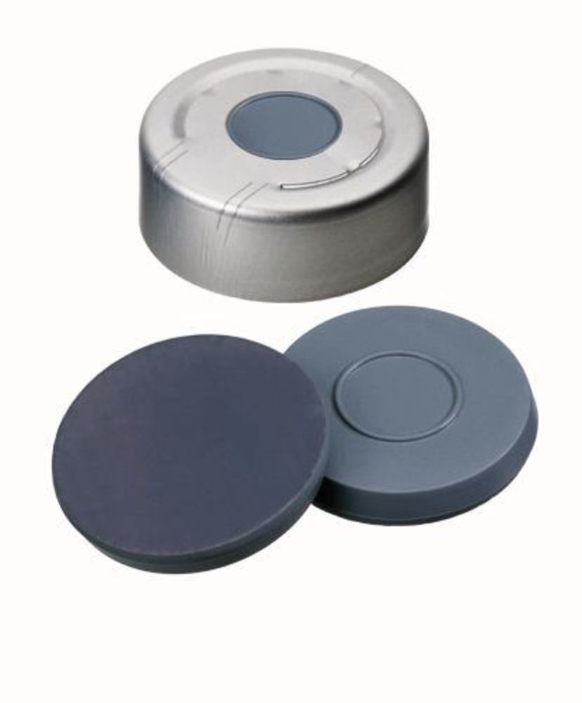 Headspace-caps with bore hole, Al, ND20, Septum Butyl/PTFE, 3,0 mm, 100 unit(s) - Luminix Health