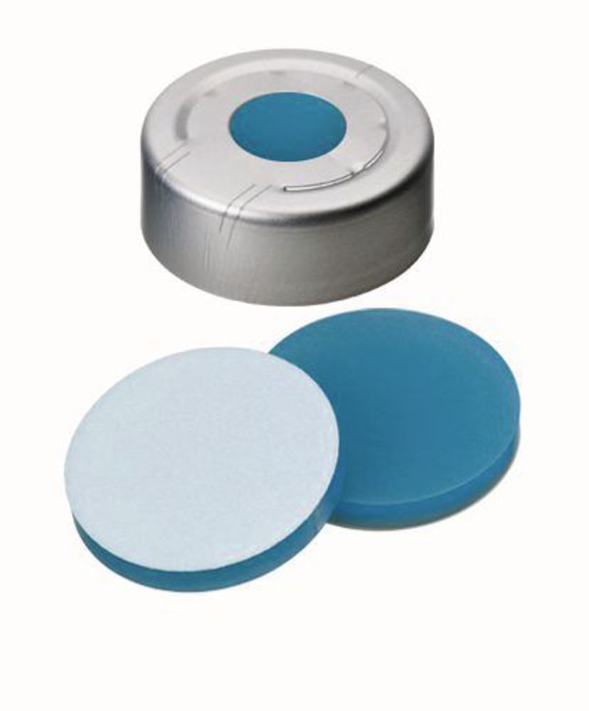Headspace-caps with bore hole, Al, ND20, Septum Silic./PTFE UltraCl., 3,0 mm - Luminix Health