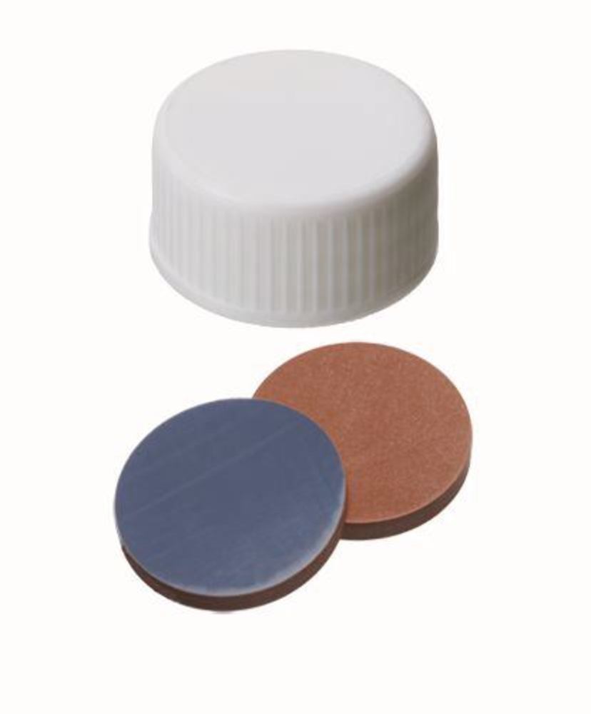 Screw caps, closed, PP, ND24, Septum Butyl/PTFE, 2,5 mm 55°, 100 unit(s) - Luminix Health
