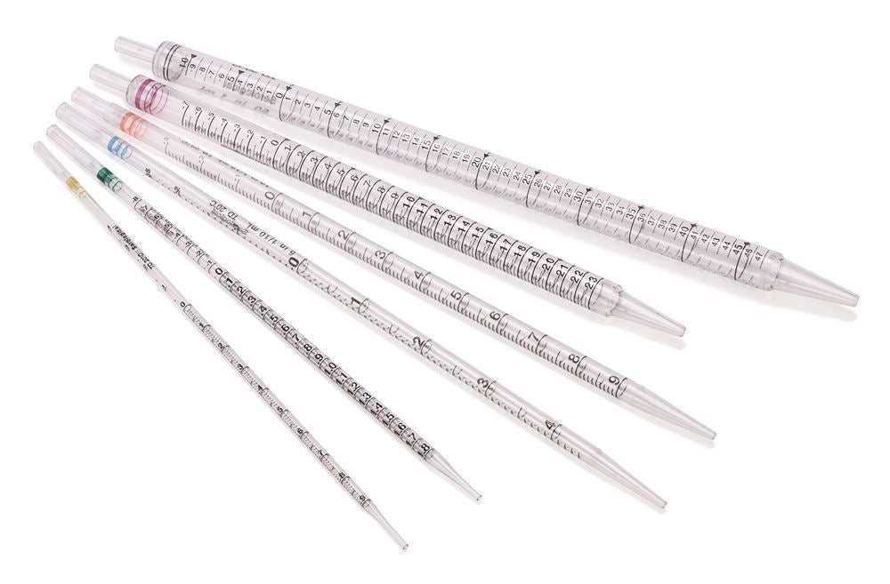 Disposable pipettes, standard, orange, PS, sterile, 25/pack, L 27-30cm, 10 ml - Luminix Health