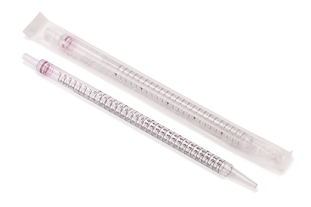 Disposable pipettes, standard, red, PS, sterile, ind. wrap., L 27-30cm, 25ml - Luminix Health