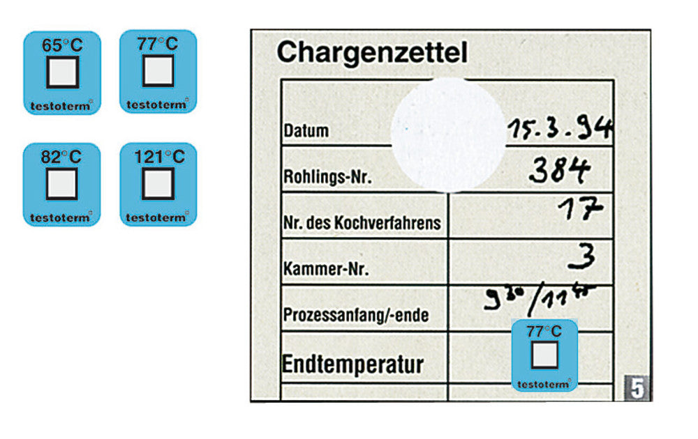 Temperature measuring dots - irreversib., self-adhesive, measuring point 77 °C - Luminix Health