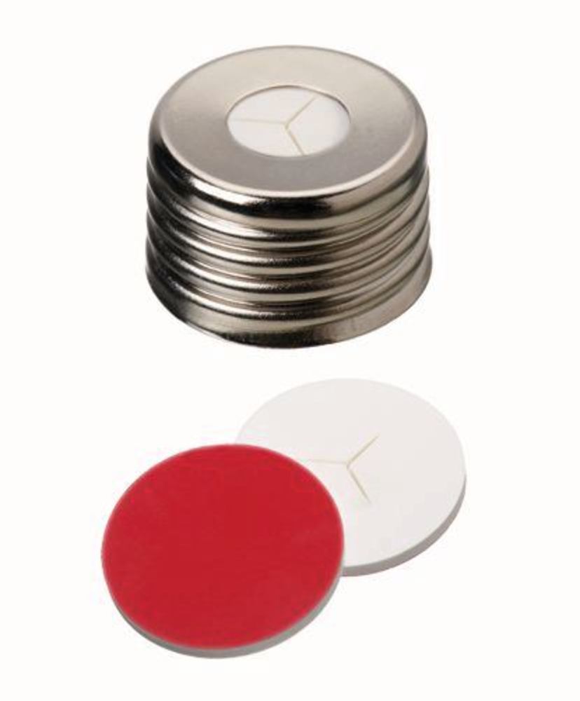 Magn. screw caps w.bore hole, steel,ND18, Septa Silic./PTFE slotted, 1.5 mm - Luminix Health