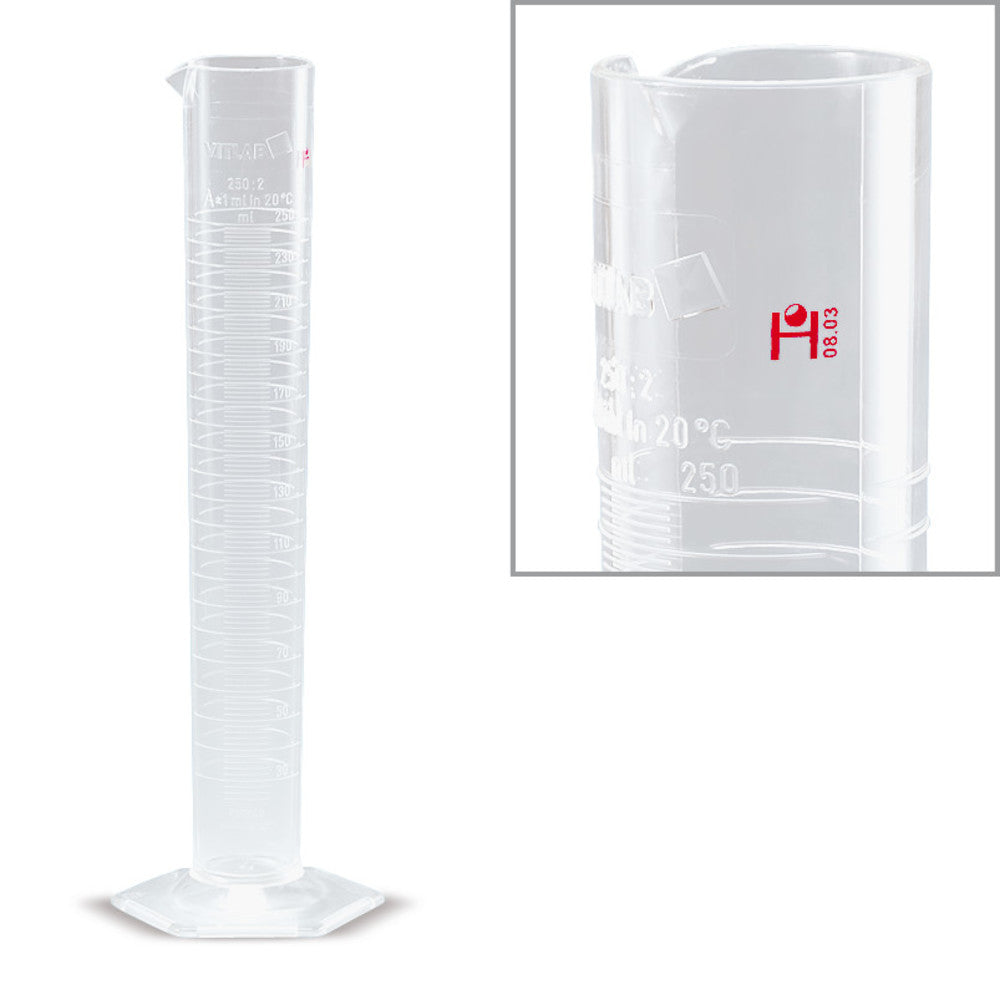 Measuring cylinders, class A, PMP, subdivision 2.0 ml, 250 ml, 2 unit(s) - Luminix Health