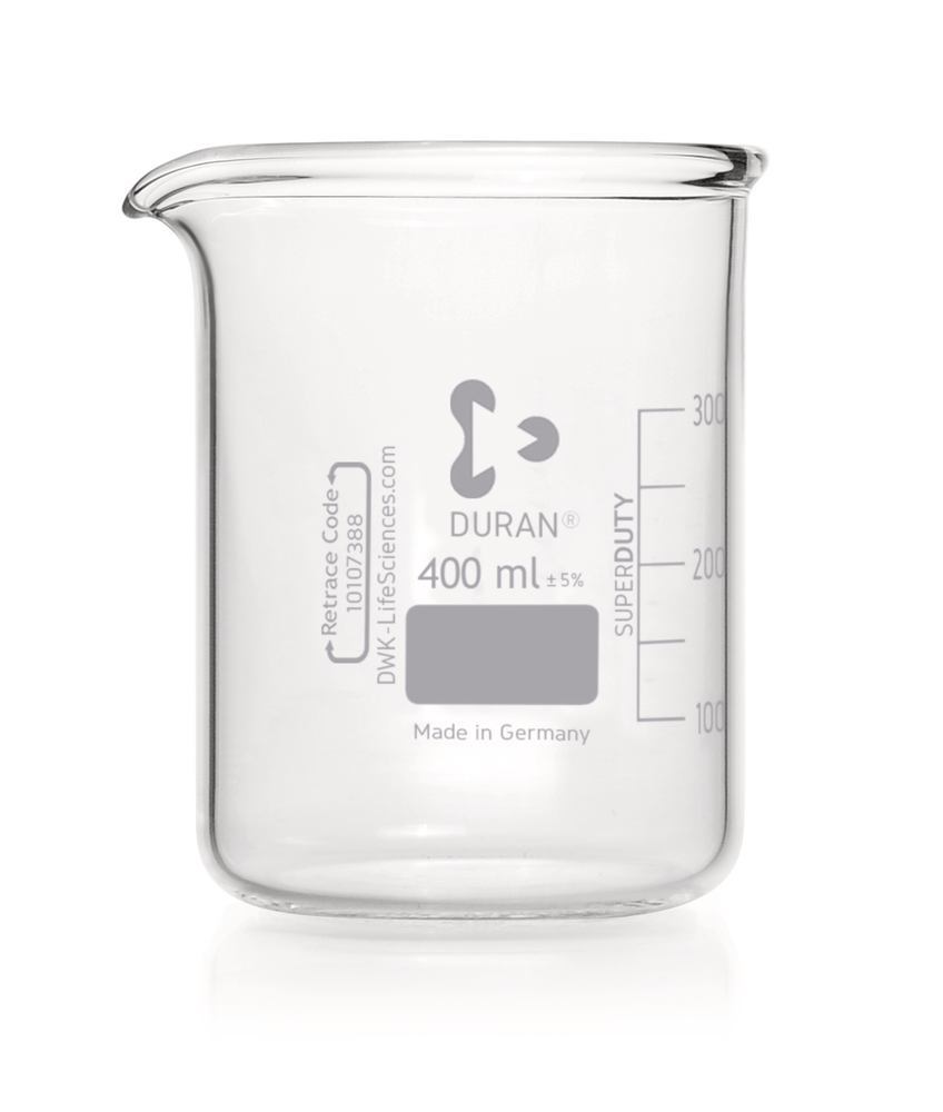 DURAN®-Super Duty glass beakers, vol. 400 ml, Ø outside 80 mm, H 110 mm - Luminix Health