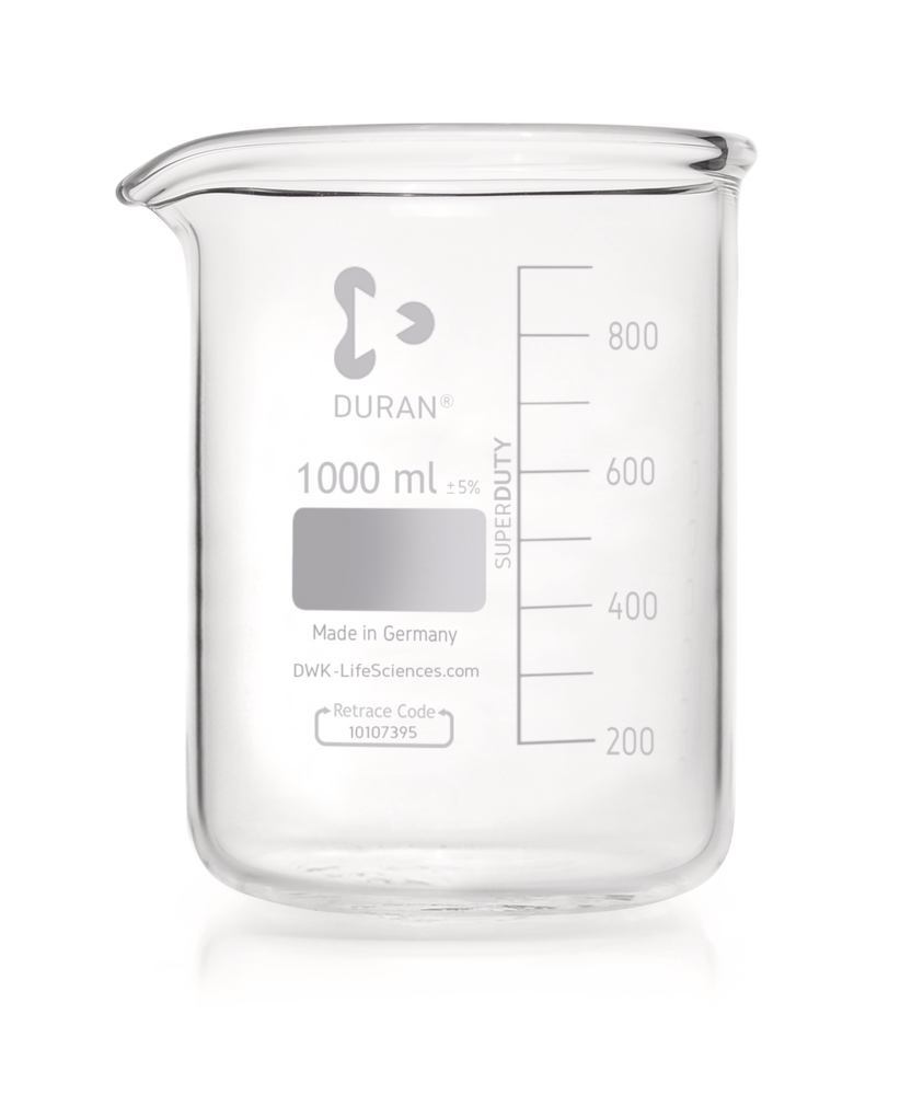 DURAN®-Super Duty glass beakers, vol. 1000 ml, Ø outside 105 mm, H 145 mm - Luminix Health