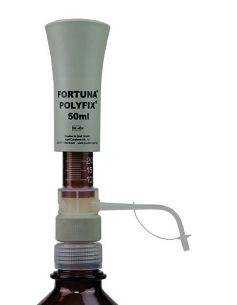 FORTUNA® POLYFIX® dispenser, 10-50 ml, glass plunger and brown glass cylinder - Luminix Health