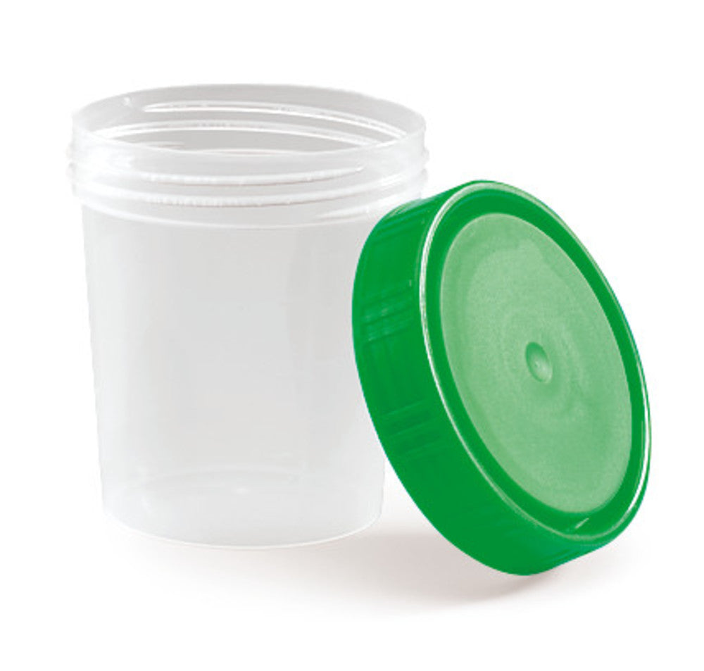 Sample beakers with screw cap, 100 ml, lid green, leakproof, 500 unit(s) - Luminix Health