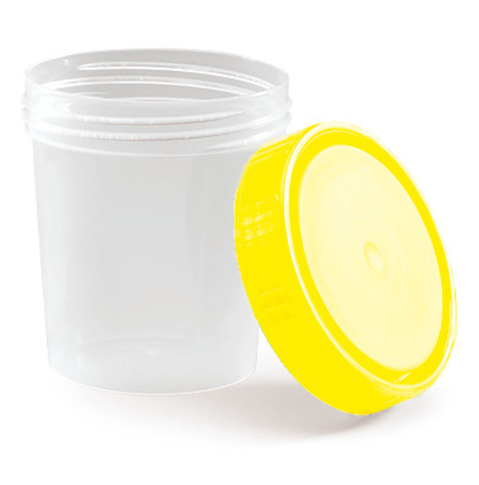 Sample beakers with screw cap, 100 ml, lid yellow, steril, leakproof - Luminix Health