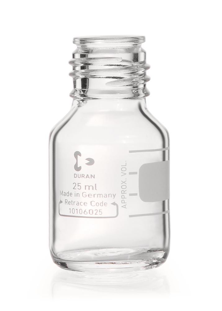 Screw neck bottles, DURAN®, transparent, without pouring spout ring + cap, 25 ml - Luminix Health
