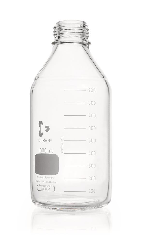 Screw top bottle DURAN® clear glass without pouring ring and screw cap, 1000 ml - Luminix Health