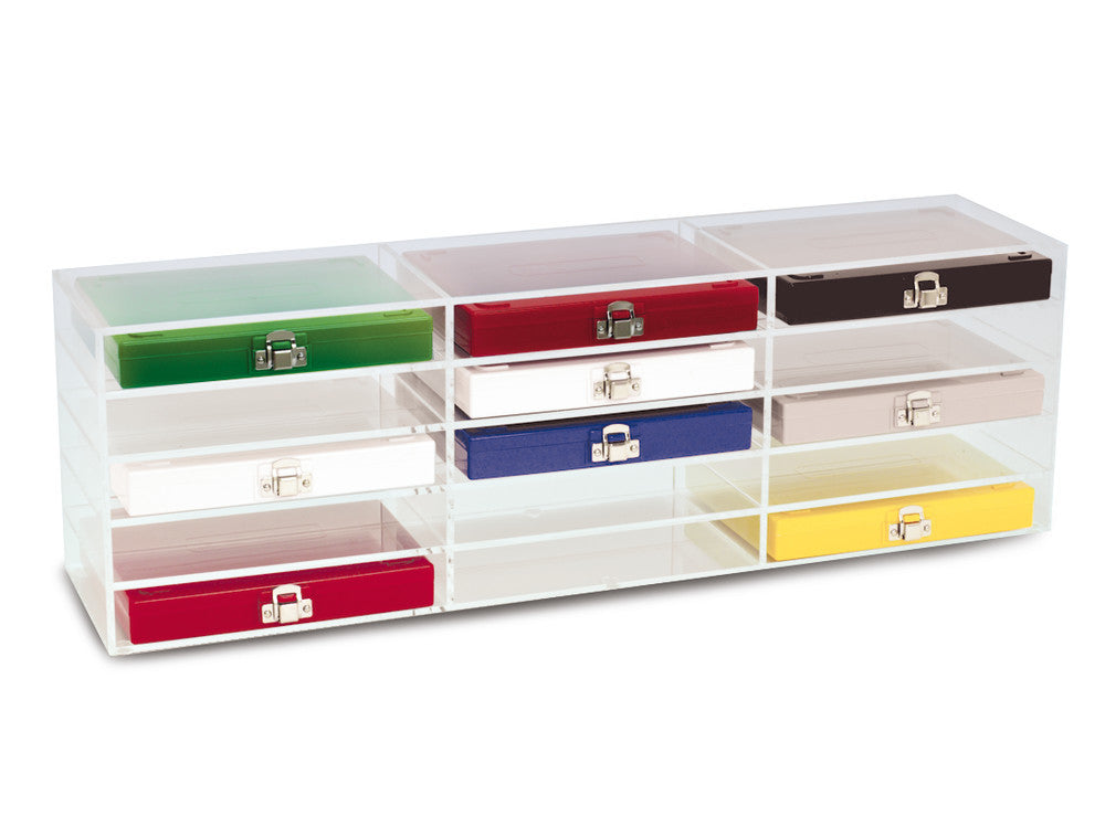 Storage rack for microscope slide boxes, made of acryl, L711 x W171 x H228 mm - Luminix Health