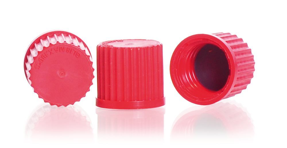 Screw caps made of PBT, red, GL 18, Ø 23 x H 20 mm, 10 unit(s) - Luminix Health