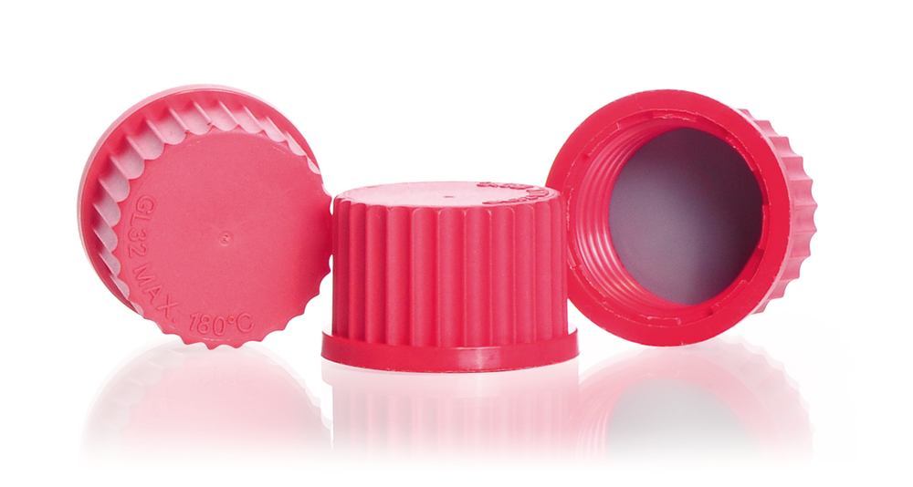 Screw caps made of PBT, red, GL 32, Ø 42 x H 26 mm, 10 unit(s) - Luminix Health