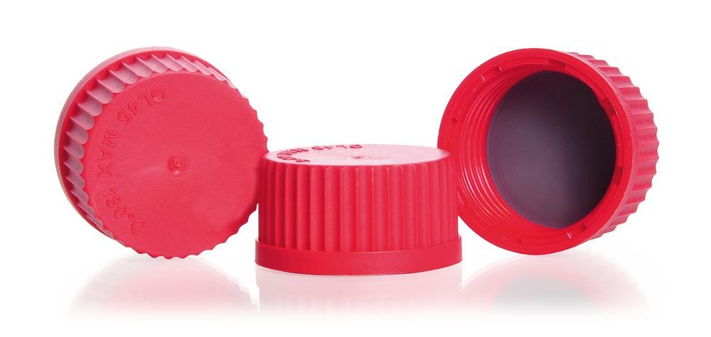 Screw caps made of PBT, red, GL 45, Ø 54 x H 28 mm, 10 unit(s) - Luminix Health