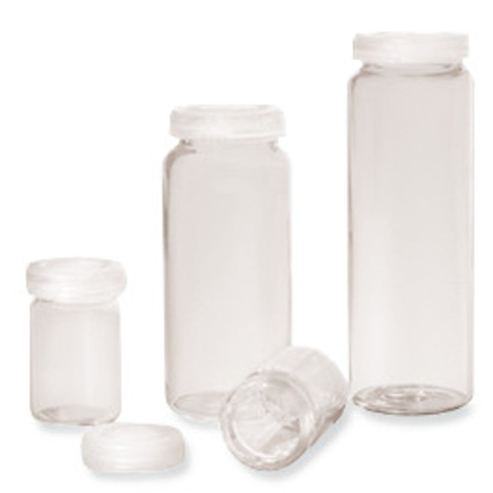 Welted glasses, soda-lime-glass, with press-on-lid (PE), H 52 mm, 15 ml - Luminix Health