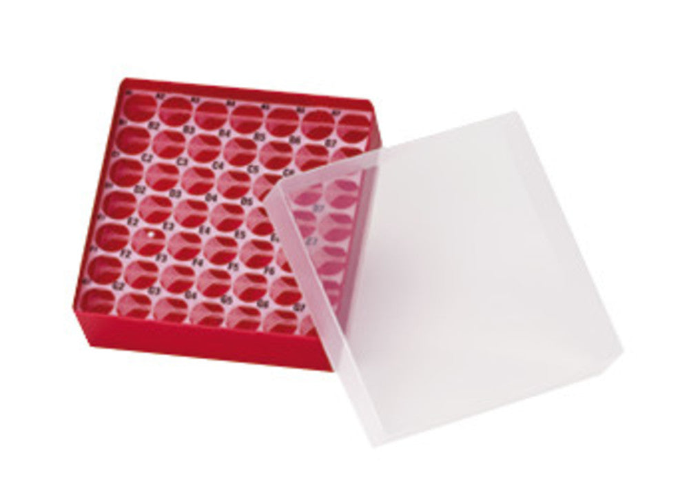 Rotilabo®-storage box f. autosampl.vials, 4 ml, red, H 52 mm, 49 holes - Luminix Health