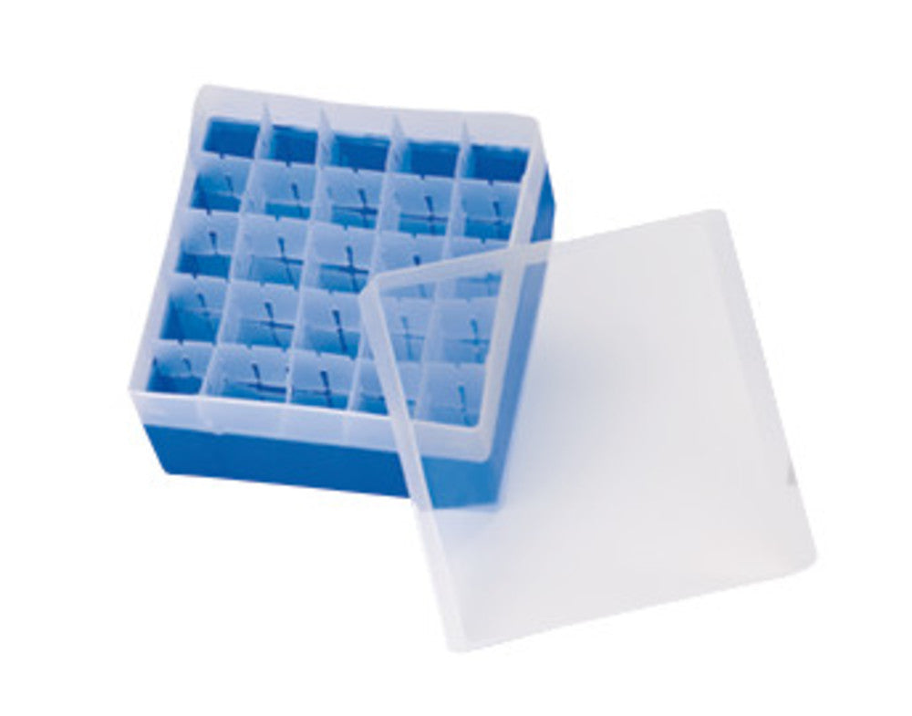 Rotilabo®-storage box f. headspacevials, 5/10/20 ml, blue, H 102 mm, 25 holes - Luminix Health
