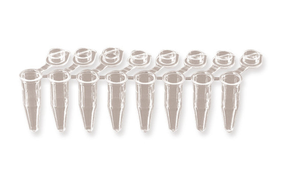PCR reaction vials, 8 tube strips, 0,2ml, attached flat single caps, 120 unit(s) - Luminix Health