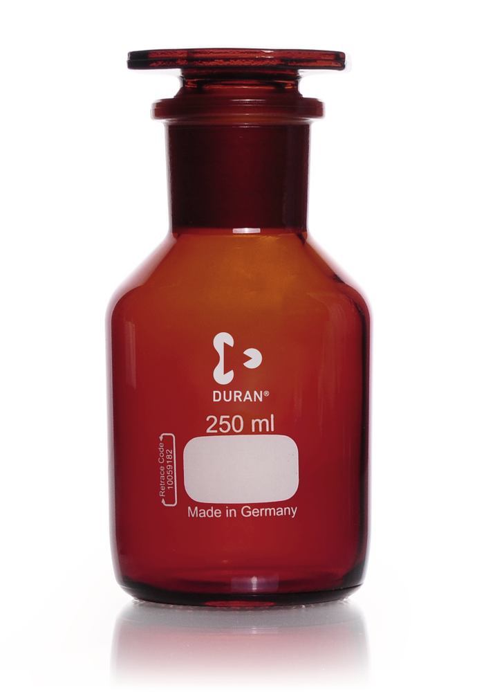 Wide neck storage bottle, glass stopper, DURAN®, amber, 250 ml, 1 unit(s) - Luminix Health