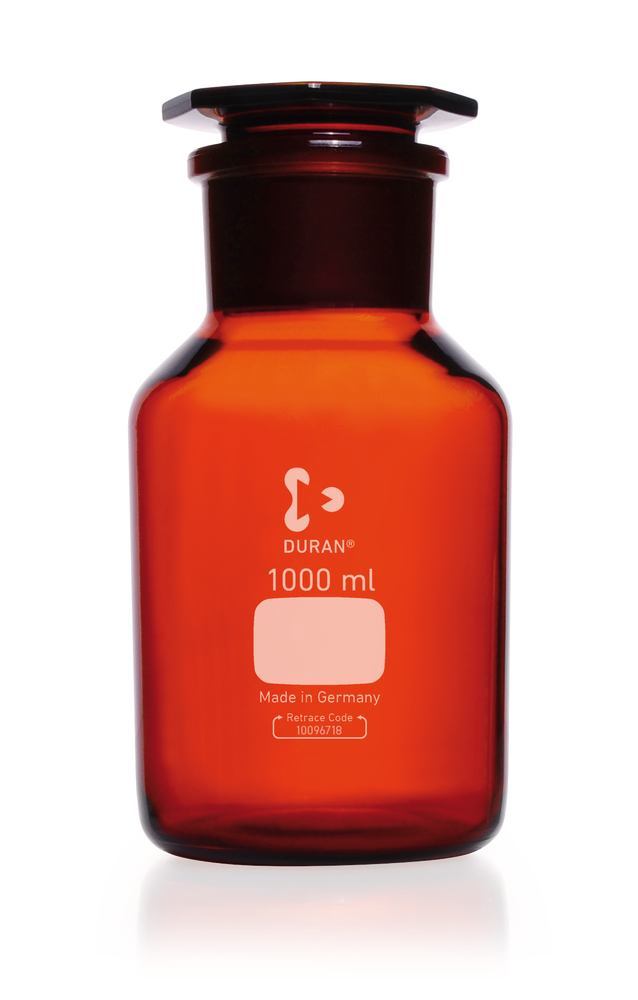 Wide neck storage bottle, glass stopper, DURAN®, amber, 1000 ml, 1 unit(s) - Luminix Health