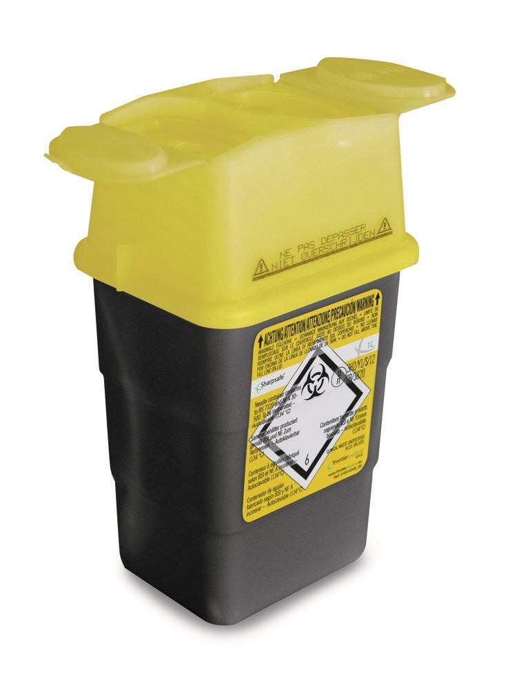 Image of Sharpsafe®-waste disposal bins, PP, 1 l, L 108 x W 90 x H 180 mm, 10 unit(s) - Luminix Health