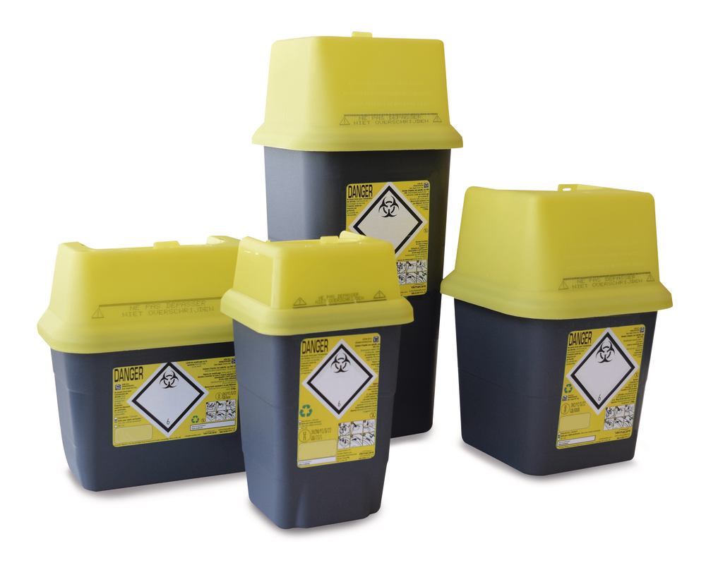 Sharpsafe®-waste disposal bins, PP, 2 l, L 195 x W 120 x H 180 mm, 5 unit(s) - Luminix Health