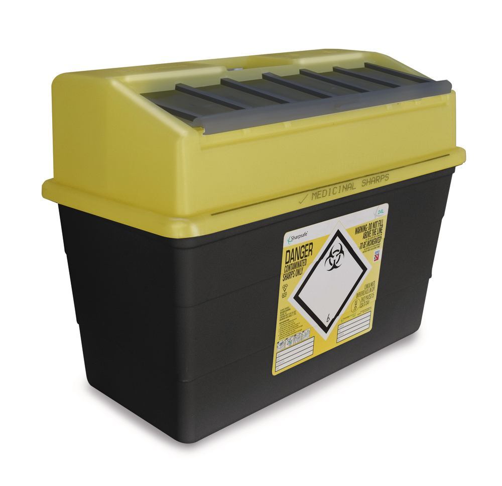 Image of Sharpsafe®-waste disposal bins, PP, 24 l, L 450 x W 230 x H 335 mm, 1 unit(s) - Luminix Health