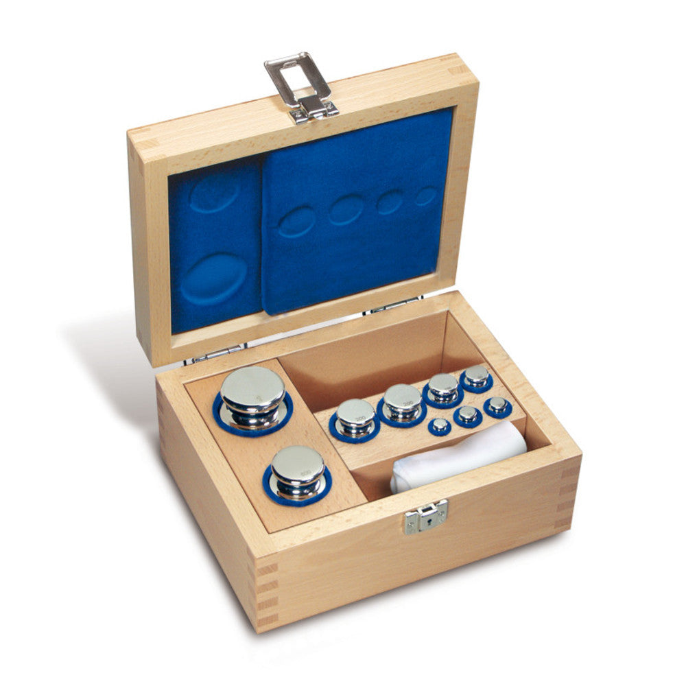 Set of weights OIML-Class F1, 1-500 g, in wooden case+DAkkS calibration certif. - Luminix Health