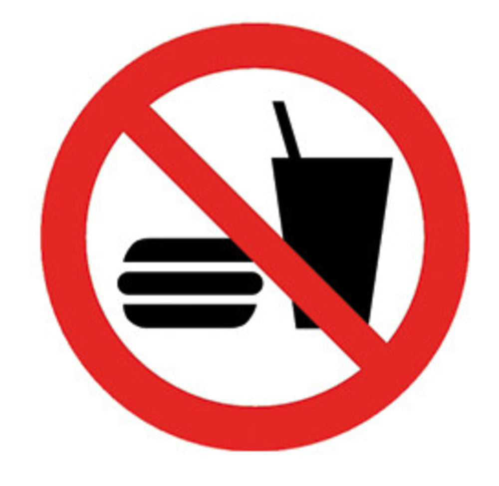 Prohibition sign, self-adhes., no eating or drinking, ISO 7010, 1 unit(s) - Luminix Health