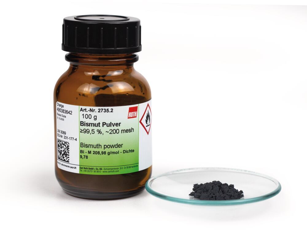 Bismuth powder, min. 99,5 %, ca. 200 mesh, 50 g, Carl Roth, art. 2735.1